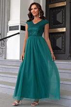 Load image into Gallery viewer, Formal Gown | Sequin V-Neck Mesh Maxi Dress