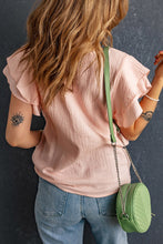 Load image into Gallery viewer, Pink Textured Tiered Ruffled Short Sleeve Blouse | Tops/Blouses & Shirts