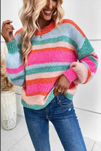 Load image into Gallery viewer, Multicolor Striped Knit Drop Shoulder Puff Sleeve Sweater | Tops/Sweaters & Cardigans