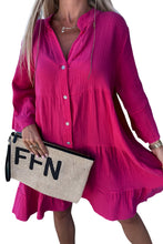 Load image into Gallery viewer, Rose Crinkled Tiered Split Neck Shirt Dress | Dresses/Mini Dresses