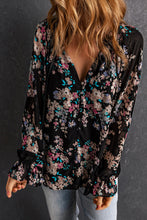 Load image into Gallery viewer, Black Wildflower Print Chiffon Blouse | Tops/Blouses & Shirts