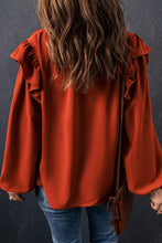 Load image into Gallery viewer, Orange Ruffled Pleated Buttoned V Neck Blouse | Tops/Blouses & Shirts