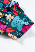 Load image into Gallery viewer, Green Floral Print Puff Sleeve Tied V Neck Blouse | Tops/Blouses & Shirts