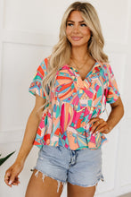 Load image into Gallery viewer, Multicolor Boho Abstract Pattern Split V Neck Flowy Blouse | Tops/Blouses & Shirts