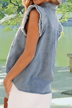 Load image into Gallery viewer, Womens Denim Top | Raw Hem Button Up Cap Sleeve Denim Top | Tops/Blouses & Shirts