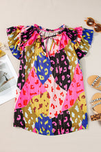 Load image into Gallery viewer, Womens Blouse | Ruffled Printed Tie Neck Cap Sleeve Blouse | Top