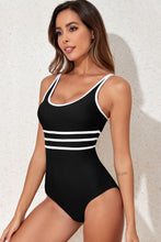 Load image into Gallery viewer, Black Contrast Trim Colorblock U Neck One Piece Swimwear | Swimwear/One Piece Swimsuit