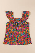 Load image into Gallery viewer, Multicolour Floral Print Cap Sleeve Square Neck Back Knot Blouse