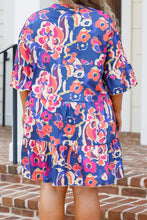 Load image into Gallery viewer, Blue Plus Size Floral Print Ruffled 3/4 Sleeve Mini Dress | Plus Size/Plus Size Dresses/Plus Size Mini Dresses