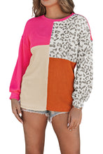Load image into Gallery viewer, Rose Leopard Patchwork Color Block Ribbed Long Sleeve Top | Tops/Long Sleeve Tops