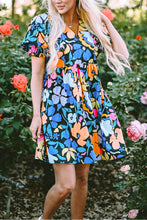 Load image into Gallery viewer, Womens Mini Dress-Printed Johnny Collar Half Sleeve Mini Dress