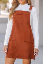 Load image into Gallery viewer, Cinnamon Solid Front Pockets Sleeveless Corduroy Overall Dress