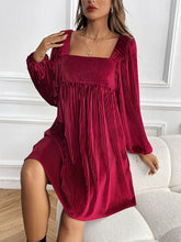 Load image into Gallery viewer, Tie Neck Long Sleeve Mini Dress