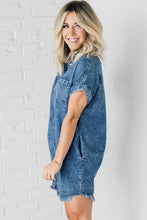 Load image into Gallery viewer, Denim Mini Dress | Blue Mineral Wash Frayed Hem Dress