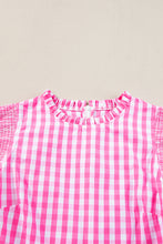 Load image into Gallery viewer, Ruffled Sleeve Top | Rose Red Checkered Blouse