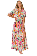 Load image into Gallery viewer, Pink Boho Tie-dye Print V Neck Maxi Dress | Dresses/Maxi Dresses