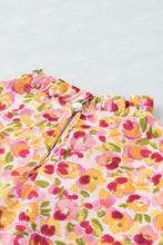 Load image into Gallery viewer, Orange Boho Floral Ruffle Short Sleeve Frill Mock Neck Blouse | Tops/Blouses & Shirts