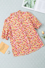 Load image into Gallery viewer, Orange Boho Floral Ruffle Short Sleeve Frill Mock Neck Blouse | Tops/Blouses & Shirts