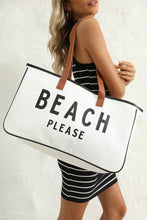 Load image into Gallery viewer, White BEACH PLEASE Print Large Canvas Tote Bag | Shoes & Bags/Handbags