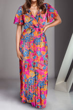 Load image into Gallery viewer, Womens Maxi Dress | Printed Surplice Short Sleeve Maxi Dress | Dresses
