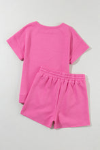 Load image into Gallery viewer, Strawberry Pink 2pcs Solid Textured Drawstring Shorts Set