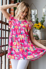 Load image into Gallery viewer, Ruffle Sleeve Tops | Floral Pink Tiered Blouse