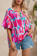 Load image into Gallery viewer, Womens Blouse | Printed Notched Half Sleeve Top