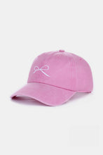 Load image into Gallery viewer, Pink Cotton Sports Hat | Bow Embroidered Washes Caps