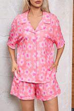 Load image into Gallery viewer, Pink Flower Print Short Sleeve Shirt Pajamas Set | Loungewear & Sleepwear/Sleepwear