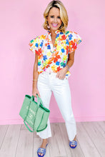 Load image into Gallery viewer, White Floral Bouquet Flutter Top