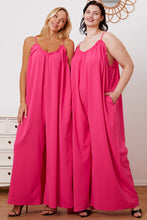 Load image into Gallery viewer, Womens Cami Jumpsuit- Full Size Ruffle Trim Tie Back Cami Jumpsuit with Pockets | Dresses/Maxi Dresses