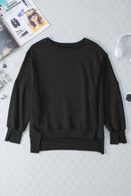 Load image into Gallery viewer, Black Exposed Seam Drop Shoulder Slit High Low Hem Sweatshirt | Tops/Sweatshirts & Hoodies