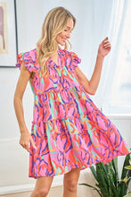 Load image into Gallery viewer, Tiered Dress | Full Size Printed Ruffle Cap Sleeve Mini Dress