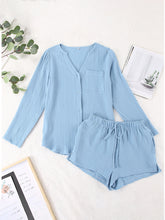 Load image into Gallery viewer, Top & Shorts Set | Notched Long Sleeve Top and Shorts Set