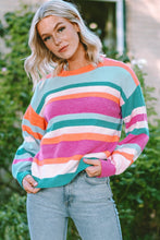 Load image into Gallery viewer, Multicolor Striped Knit Drop Shoulder Puff Sleeve Sweater | Tops/Sweaters & Cardigans
