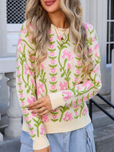 Load image into Gallery viewer, Flower Design Long Sleeve Sweater