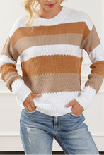 Load image into Gallery viewer, Chestnut Striped Cable Knit Drop Shoulder Sweater | Tops/Sweaters & Cardigans
