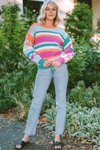 Load image into Gallery viewer, Multicolor Striped Knit Drop Shoulder Puff Sleeve Sweater | Tops/Sweaters & Cardigans