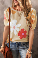 Load image into Gallery viewer, Apricot Flower Print Bubble Sleeve Tee | Tops/Tops & Tees
