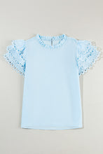 Load image into Gallery viewer, Ruffled Sleeve Top | Eyelet Round Neck Cap Sleeve Blouse