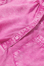 Load image into Gallery viewer, Bright Pink Mineral Wash Split Neck Pocket Patched Denim Top
