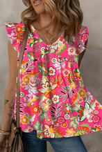 Load image into Gallery viewer, Flutter Sleeve Top | Ruffled Printed Surplice Cap Sleeve Blouse