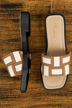 Load image into Gallery viewer, Square Toe Slippers | Beige Two Tone Contrast PU Leather