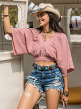 Load image into Gallery viewer, Pink Crop Top | Textured V-Neck Top