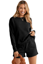 Load image into Gallery viewer, Drawstring Shorts Set | Black Textured Long Sleeve Top Shorts