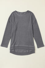 Load image into Gallery viewer, Gray Waffle Knit High Slits Oversized Top | Tops/Long Sleeve Tops