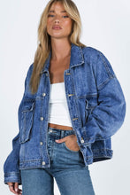 Load image into Gallery viewer, Loose Denim Jacket | Blue Chest Pockets Drop Shoulder Jacket