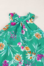 Load image into Gallery viewer, Green Floral Print Top | Frill Printed Grecian Tank