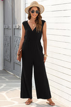 Load image into Gallery viewer, Black Deep V Pleated Crisscross Wide Leg Backless Jumpsuit | Bottoms/Jumpsuits & Rompers