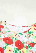 Load image into Gallery viewer, V Neck Blouse | Red Floral Print Ruffled Short Sleeve